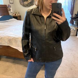 Vintage La Nouvelle Renaissance Black Leather Zip Up Jacket Size Large